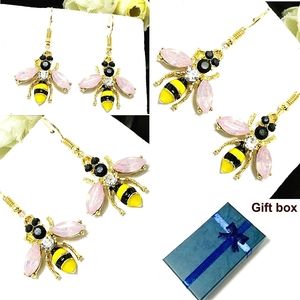 18K gold plated light pink black white crystal yellow bee earrings